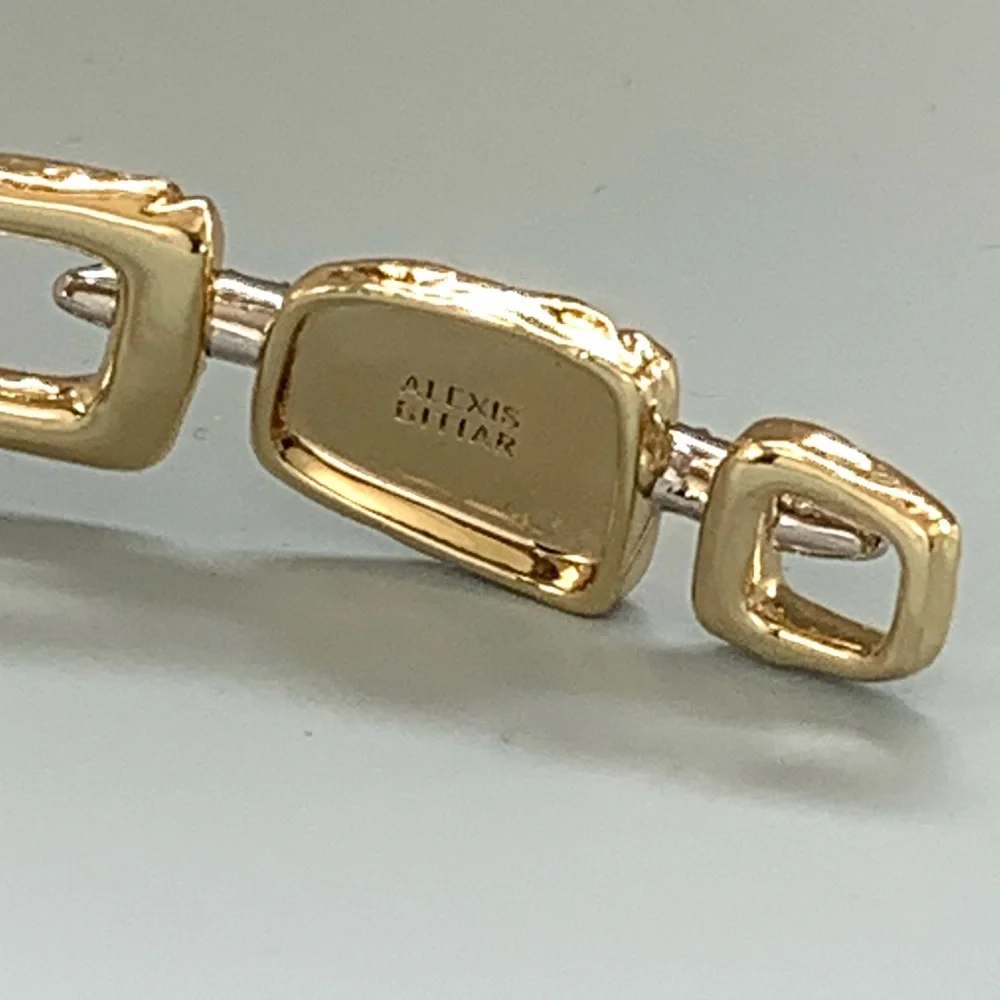 ALEXIS BITTAR • Gold Silver Chain Link Crystal Abstract Buckle Choker Necklace